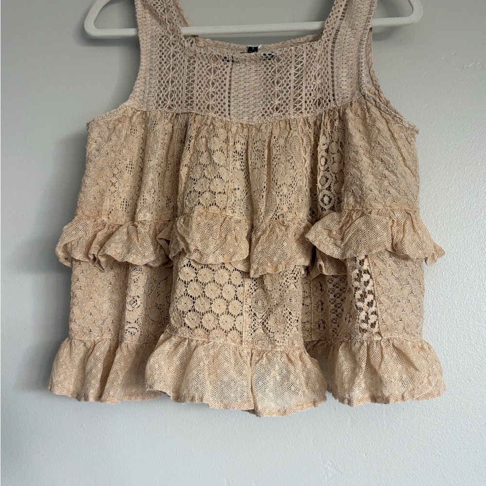 Boho Lace Ruffle Maxi Dress in Beige - Picture 2 of 5